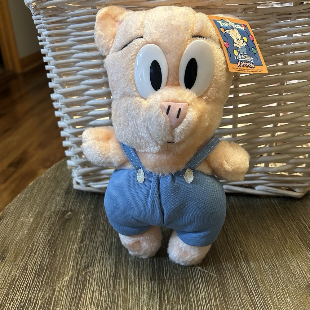 Vintage Tiny Toons Hamton Looney Tunes Porky Pig Plush Ace 1990 Tag Stuffed